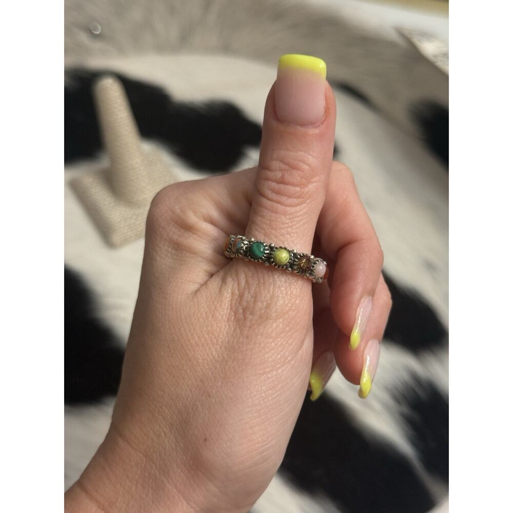 Native American Sterling Silver Orange Spiny Pink Multistone Eternity Ring